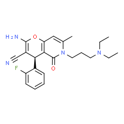 ChemSpider 2D Image | (4S)-2-Amino-6-[3-(diethylamino)propyl]-4-(2-fluorophenyl)-7-methyl-5-oxo-5,6-dihydro-4H-pyrano[3,2-c]pyridine-3-carbonitrile | C23H27FN4O2