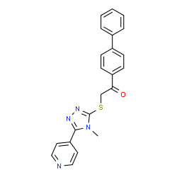 ChemSpider 2D Image | 1-(4-Biphenylyl)-2-{[4-methyl-5-(4-pyridinyl)-4H-1,2,4-triazol-3-yl]sulfanyl}ethanone | C22H18N4OS