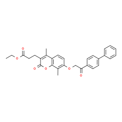 ChemSpider 2D Image | Ethyl 3-{7-[2-(4-biphenylyl)-2-oxoethoxy]-4,8-dimethyl-2-oxo-2H-chromen-3-yl}propanoate | C30H28O6