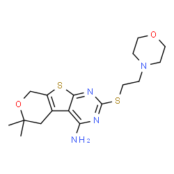 ChemSpider 2D Image | 6,6-Dimethyl-2-{[2-(4-morpholinyl)ethyl]sulfanyl}-5,8-dihydro-6H-pyrano[4',3':4,5]thieno[2,3-d]pyrimidin-4-amine | C17H24N4O2S2