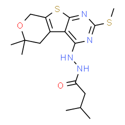 ChemSpider 2D Image | N'-[6,6-Dimethyl-2-(methylsulfanyl)-5,8-dihydro-6H-pyrano[4',3':4,5]thieno[2,3-d]pyrimidin-4-yl]-3-methylbutanehydrazide | C17H24N4O2S2