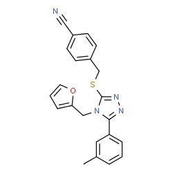 ChemSpider 2D Image | 4-({[4-(2-Furylmethyl)-5-(3-methylphenyl)-4H-1,2,4-triazol-3-yl]sulfanyl}methyl)benzonitrile | C22H18N4OS
