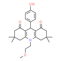 ChemSpider 2D Image | 9-(4-Hydroxyphenyl)-10-(2-methoxyethyl)-3,3,6,6-tetramethyl-3,4,6,7,9,10-hexahydro-1,8(2H,5H)-acridinedione | C26H33NO4