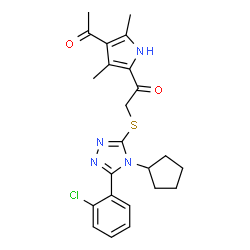 ChemSpider 2D Image | 1-(4-Acetyl-3,5-dimethyl-1H-pyrrol-2-yl)-2-{[5-(2-chlorophenyl)-4-cyclopentyl-4H-1,2,4-triazol-3-yl]sulfanyl}ethanone | C23H25ClN4O2S