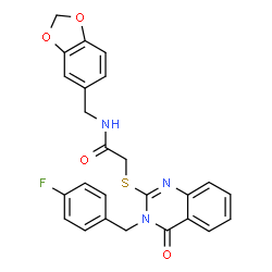 ChemSpider 2D Image | N-(1,3-Benzodioxol-5-ylmethyl)-2-{[3-(4-fluorobenzyl)-4-oxo-3,4-dihydro-2-quinazolinyl]sulfanyl}acetamide | C25H20FN3O4S