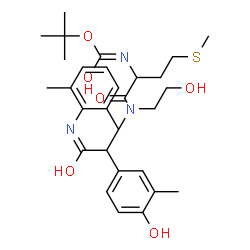 ChemSpider 2D Image | 2-Methyl-2-propanyl {1-[{2-[(2,6-dimethylphenyl)amino]-1-(4-hydroxy-3-methylphenyl)-2-oxoethyl}(2-hydroxyethyl)amino]-4-(methylsulfanyl)-1-oxo-2-butanyl}carbamate | C29H41N3O6S