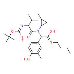 ChemSpider 2D Image | 2-Methyl-2-propanyl (1-{[2-(butylamino)-1-(4-hydroxy-3-methylphenyl)-2-oxoethyl](2-methylcyclopropyl)amino}-3-methyl-1-oxo-2-butanyl)carbamate | C27H43N3O5