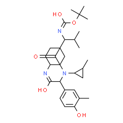 ChemSpider 2D Image | 2-Methyl-2-propanyl (1-{[2-(cyclohexylamino)-1-(4-hydroxy-3-methylphenyl)-2-oxoethyl](2-methylcyclopropyl)amino}-3-methyl-1-oxo-2-butanyl)carbamate | C29H45N3O5