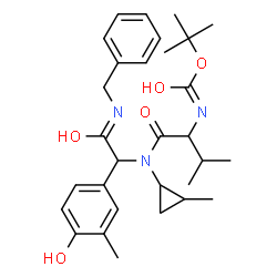 ChemSpider 2D Image | 2-Methyl-2-propanyl (1-{[2-(benzylamino)-1-(4-hydroxy-3-methylphenyl)-2-oxoethyl](2-methylcyclopropyl)amino}-3-methyl-1-oxo-2-butanyl)carbamate | C30H41N3O5