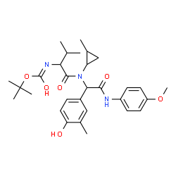 ChemSpider 2D Image | 2-Methyl-2-propanyl {1-[{1-(4-hydroxy-3-methylphenyl)-2-[(4-methoxyphenyl)amino]-2-oxoethyl}(2-methylcyclopropyl)amino]-3-methyl-1-oxo-2-butanyl}carbamate | C30H41N3O6