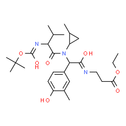 ChemSpider 2D Image | Ethyl N-{(4-hydroxy-3-methylphenyl)[(2-methylcyclopropyl)(N-{[(2-methyl-2-propanyl)oxy]carbonyl}valyl)amino]acetyl}-beta-alaninate | C28H43N3O7