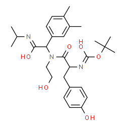 ChemSpider 2D Image | N-[1-(3,4-Dimethylphenyl)-2-(isopropylamino)-2-oxoethyl]-N-(2-hydroxyethyl)-Nalpha-{[(2-methyl-2-propanyl)oxy]carbonyl}tyrosinamide | C29H41N3O6