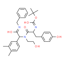 ChemSpider 2D Image | N-[2-(Benzylamino)-1-(3,4-dimethylphenyl)-2-oxoethyl]-N-(2-hydroxyethyl)-Nalpha-{[(2-methyl-2-propanyl)oxy]carbonyl}tyrosinamide | C33H41N3O6