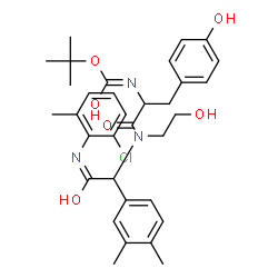 ChemSpider 2D Image | N-{2-[(2-Chloro-6-methylphenyl)amino]-1-(3,4-dimethylphenyl)-2-oxoethyl}-N-(2-hydroxyethyl)-Nalpha-{[(2-methyl-2-propanyl)oxy]carbonyl}tyrosinamide | C33H40ClN3O6