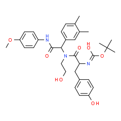 ChemSpider 2D Image | N-{1-(3,4-Dimethylphenyl)-2-[(4-methoxyphenyl)amino]-2-oxoethyl}-N-(2-hydroxyethyl)-Nalpha-{[(2-methyl-2-propanyl)oxy]carbonyl}tyrosinamide | C33H41N3O7