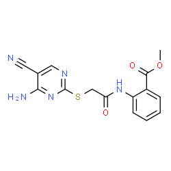 ChemSpider 2D Image | Methyl 2-({[(4-amino-5-cyano-2-pyrimidinyl)sulfanyl]acetyl}amino)benzoate | C15H13N5O3S