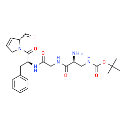 ChemSpider 2D Image | 2-Methyl-2-propanyl [(2S)-2-amino-3-{[2-({(2S)-1-[(2R)-2-formyl-2,5-dihydro-1H-pyrrol-1-yl]-1-oxo-3-phenyl-2-propanyl}amino)-2-oxoethyl]amino}-3-oxopropyl]carbamate | C24H33N5O6