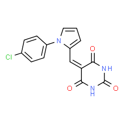 ChemSpider 2D Image | 5-{[1-(4-Chlorophenyl)-1H-pyrrol-2-yl]methylene}-2,4,6(1H,3H,5H)-pyrimidinetrione | C15H10ClN3O3