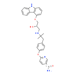 ChemSpider 2D Image | 6-[4-(2-{[(2S)-3-(9H-Carbazol-4-yloxy)-2-hydroxypropyl]amino}-2-methylpropyl)phenoxy]-3-pyridine(~14~C)carboxamide | C3014CH32N4O4