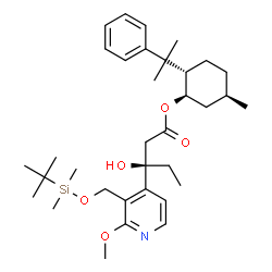 ChemSpider 2D Image | (1R,2S,5R)-5-Methyl-2-(2-phenyl-2-propanyl)cyclohexyl (3R)-3-[3-({[dimethyl(2-methyl-2-propanyl)silyl]oxy}methyl)-2-methoxy-4-pyridinyl]-3-hydroxypentanoate | C34H53NO5Si