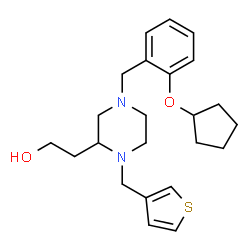 ChemSpider 2D Image | 2-{4-[2-(Cyclopentyloxy)benzyl]-1-(3-thienylmethyl)-2-piperazinyl}ethanol | C23H32N2O2S