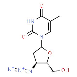 ChemSpider 2D Image | 1-(3-Azido-2,3-dideoxy-D-erythro-pentofuranosyl)-5-methyl-2,4(1H,3H)-pyrimidinedione | C10H13N5O4