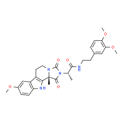 ChemSpider 2D Image | (2S)-N-[2-(3,4-Dimethoxyphenyl)ethyl]-2-[(11bS)-8-methoxy-11b-methyl-1,3-dioxo-5,6,11,11b-tetrahydro-1H-imidazo[1',5':1,2]pyrido[3,4-b]indol-2(3H)-yl]propanamide | C28H32N4O6