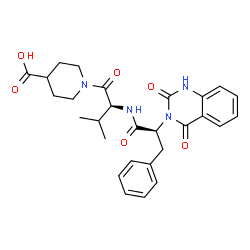 ChemSpider 2D Image | 1-{N-[(2S)-2-(2,4-Dioxo-1,4-dihydro-3(2H)-quinazolinyl)-3-phenylpropanoyl]-L-valyl}-4-piperidinecarboxylic acid | C28H32N4O6