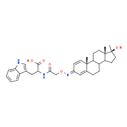 ChemSpider 2D Image | N-[({(E)-[(3E,8xi,9xi,14xi,17beta)-17-Hydroxy-17-methylandrosta-1,4-dien-3-ylidene]amino}oxy)acetyl]tryptophan | C33H41N3O5