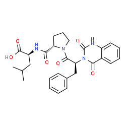 ChemSpider 2D Image | 1-[(2S)-2-(2,4-Dioxo-1,4-dihydro-3(2H)-quinazolinyl)-3-phenylpropanoyl]-L-prolyl-L-leucine | C28H32N4O6