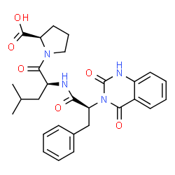 ChemSpider 2D Image | N-[(2S)-2-(2,4-Dioxo-1,4-dihydro-3(2H)-quinazolinyl)-3-phenylpropanoyl]-L-leucyl-D-proline | C28H32N4O6