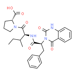 ChemSpider 2D Image | N-[(2S)-2-(2,4-Dioxo-1,4-dihydro-3(2H)-quinazolinyl)-3-phenylpropanoyl]-L-isoleucyl-D-proline | C28H32N4O6