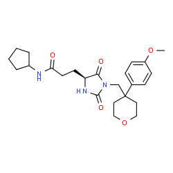 ChemSpider 2D Image | N-Cyclopentyl-3-[(4S)-1-{[4-(4-methoxyphenyl)tetrahydro-2H-pyran-4-yl]methyl}-2,5-dioxo-4-imidazolidinyl]propanamide | C24H33N3O5