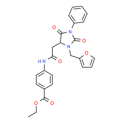 ChemSpider 2D Image | Ethyl 4-({[3-(2-furylmethyl)-2,5-dioxo-1-phenyl-4-imidazolidinyl]acetyl}amino)benzoate | C25H23N3O6