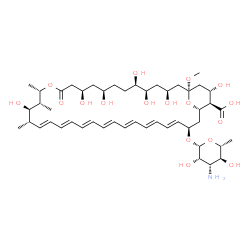 ChemSpider 2D Image | (1S,3S,5R,6R,9R,11R,15S,16R,17R,18S,19E,21E,23E,25E,27E,29E,31E,33R,35S,36R,37S)-33-[(3-Amino-3,6-dideoxy-beta-D-mannopyranosyl)oxy]-3,5,6,9,11,17,37-heptahydroxy-1-methoxy-15,16,18-trimethyl-13-oxo-1
4,39-dioxabicyclo[33.3.1]nonatriaconta-19,21,23,25,27,29,31-heptaene-36-carboxylic acid | C48H75NO17