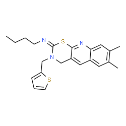 ChemSpider 2D Image | (2E)-N-Butyl-7,8-dimethyl-3-(2-thienylmethyl)-3,4-dihydro-2H-[1,3]thiazino[6,5-b]quinolin-2-imine | C22H25N3S2