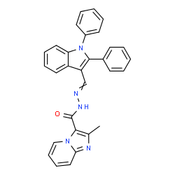 ChemSpider 2D Image | N'-[(1,2-Diphenyl-1H-indol-3-yl)methylene]-2-methylimidazo[1,2-a]pyridine-3-carbohydrazide | C30H23N5O