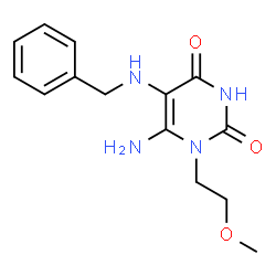 ChemSpider 2D Image | 6-Amino-5-benzylamino-1-(2-methoxy-ethyl)-1H-pyrimidine-2,4-dione | C14H18N4O3