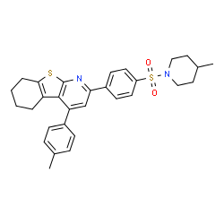 ChemSpider 2D Image | 4-(4-Methylphenyl)-2-{4-[(4-methyl-1-piperidinyl)sulfonyl]phenyl}-5,6,7,8-tetrahydro[1]benzothieno[2,3-b]pyridine | C30H32N2O2S2