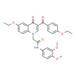 ChemSpider 2D Image | N-(3,4-Dimethoxyphenyl)-2-[6-ethoxy-3-(4-ethoxybenzoyl)-4-oxo-1(4H)-quinolinyl]acetamide | C30H30N2O7