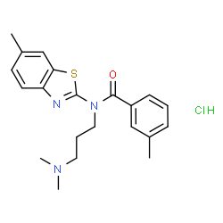ChemSpider 2D Image | N-[3-(Dimethylamino)propyl]-3-methyl-N-(6-methyl-1,3-benzothiazol-2-yl)benzamide hydrochloride (1:1) | C21H26ClN3OS