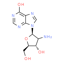 ChemSpider 2D Image | 9-[(2R,4S,5R)-3-amino-4-hydroxy-5-(hydroxymethyl)tetrahydrofuran-2-yl]purin-6-ol | C10H13N5O4