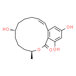 ChemSpider 2D Image | (3S,7R,11Z)-7,14,16-Trihydroxy-3-methyl-3,4,5,6,7,8,9,10-octahydro-1H-2-benzoxacyclotetradecin-1-one | C18H24O5