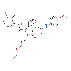 ChemSpider 2D Image | N~2~-(2,3-Dimethylcyclohexyl)-3-(3-ethoxypropyl)-N~6~-(4-methoxyphenyl)-4-oxo-10-oxa-3-azatricyclo[5.2.1.0~1,5~]dec-8-ene-2,6-dicarboxamide | C30H41N3O6