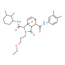 ChemSpider 2D Image | N~2~-(2,3-Dimethylcyclohexyl)-N~6~-(3,4-dimethylphenyl)-3-(3-ethoxypropyl)-4-oxo-10-oxa-3-azatricyclo[5.2.1.0~1,5~]dec-8-ene-2,6-dicarboxamide | C31H43N3O5