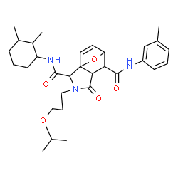 ChemSpider 2D Image | N~2~-(2,3-Dimethylcyclohexyl)-3-(3-isopropoxypropyl)-N~6~-(3-methylphenyl)-4-oxo-10-oxa-3-azatricyclo[5.2.1.0~1,5~]dec-8-ene-2,6-dicarboxamide | C31H43N3O5
