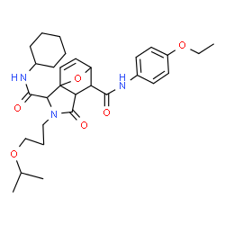 ChemSpider 2D Image | N~2~-Cyclohexyl-N~6~-(4-ethoxyphenyl)-3-(3-isopropoxypropyl)-4-oxo-10-oxa-3-azatricyclo[5.2.1.0~1,5~]dec-8-ene-2,6-dicarboxamide | C30H41N3O6