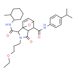 ChemSpider 2D Image | 3-(3-Ethoxypropyl)-N~6~-(4-isopropylphenyl)-N~2~-(2-methylcyclohexyl)-4-oxo-10-oxa-3-azatricyclo[5.2.1.0~1,5~]dec-8-ene-2,6-dicarboxamide | C31H43N3O5
