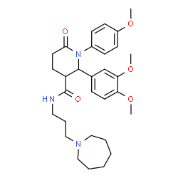 ChemSpider 2D Image | N-[3-(1-Azepanyl)propyl]-2-(3,4-dimethoxyphenyl)-1-(4-methoxyphenyl)-6-oxo-3-piperidinecarboxamide | C30H41N3O5