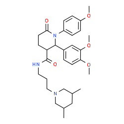 ChemSpider 2D Image | 2-(3,4-Dimethoxyphenyl)-N-[3-(3,5-dimethyl-1-piperidinyl)propyl]-1-(4-methoxyphenyl)-6-oxo-3-piperidinecarboxamide | C31H43N3O5